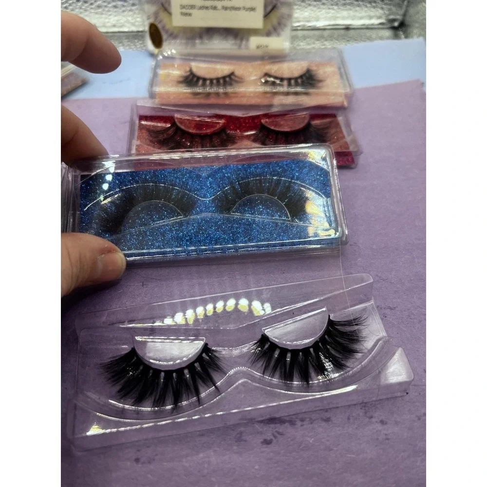 15 Pair Long Cross False Eyelashes Makeup Fake Thick Black Eye Lashes & Neon Pur